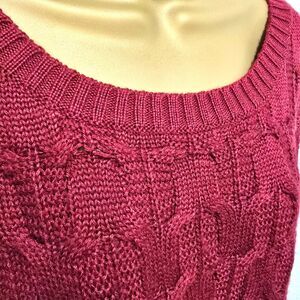 Vtg 90s Maroon Wool Blend Cable Knit Flare Sleeve Sweater Womens M Office Career
